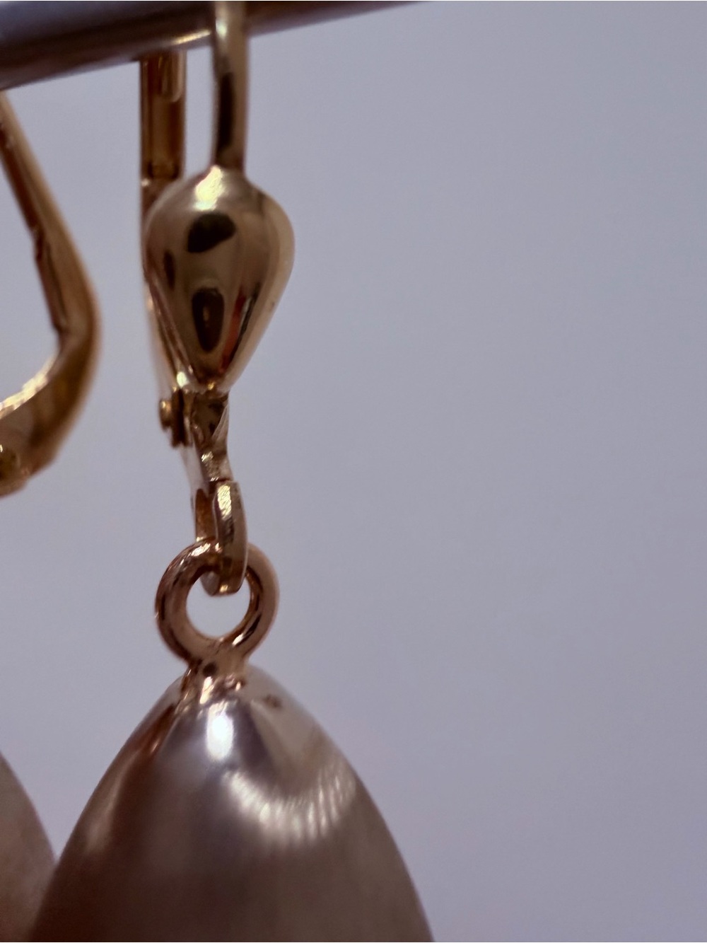 14K Gold Brushed Teardrop Drop Earrings | Two-Tone Satin Finish | 3.14g - Picture 14 of 16